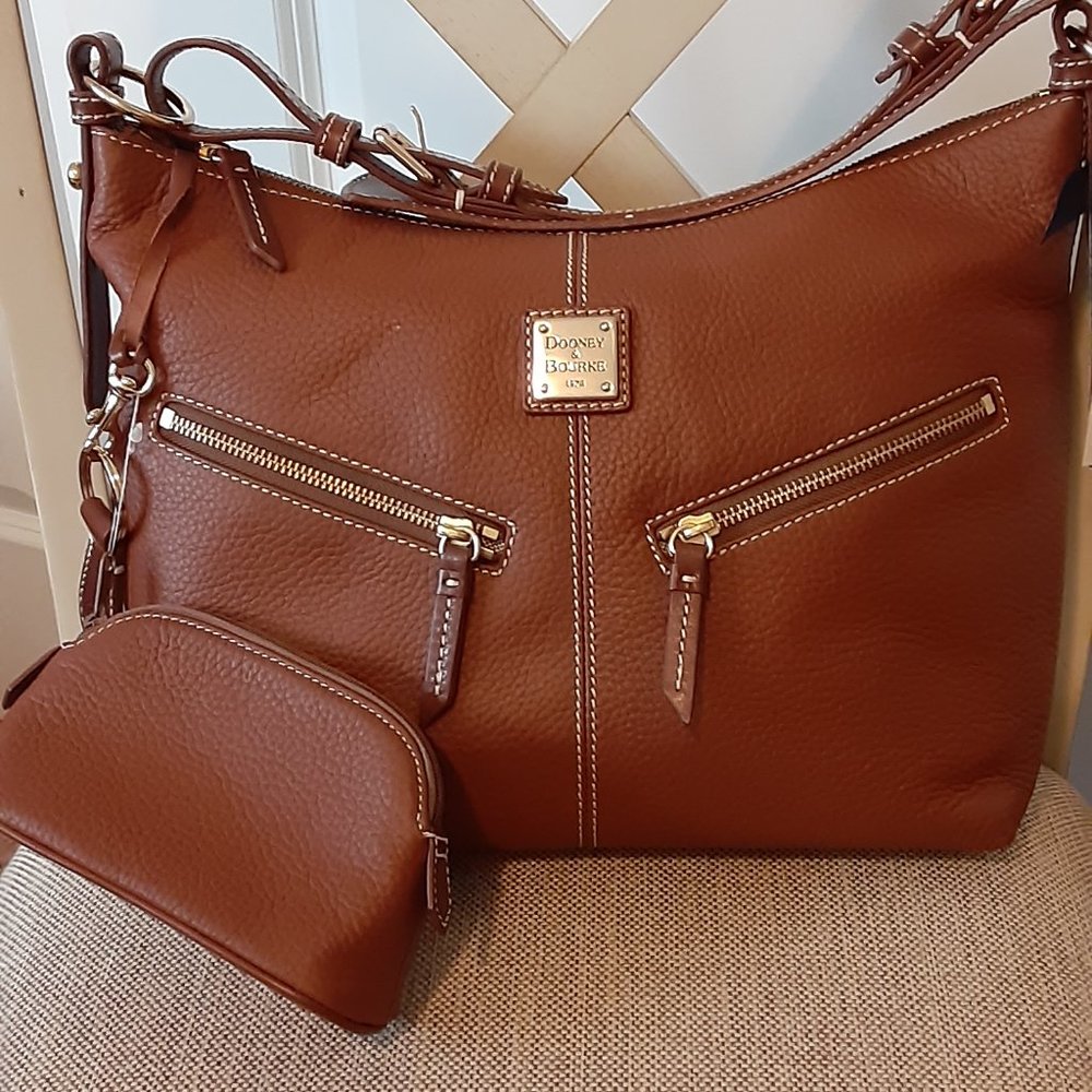 Vintage All Weather Leather Hobo Bag w/Cosmetic Case